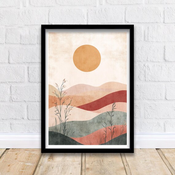 Boho Mountain Landscape Art Print, Modern Nature