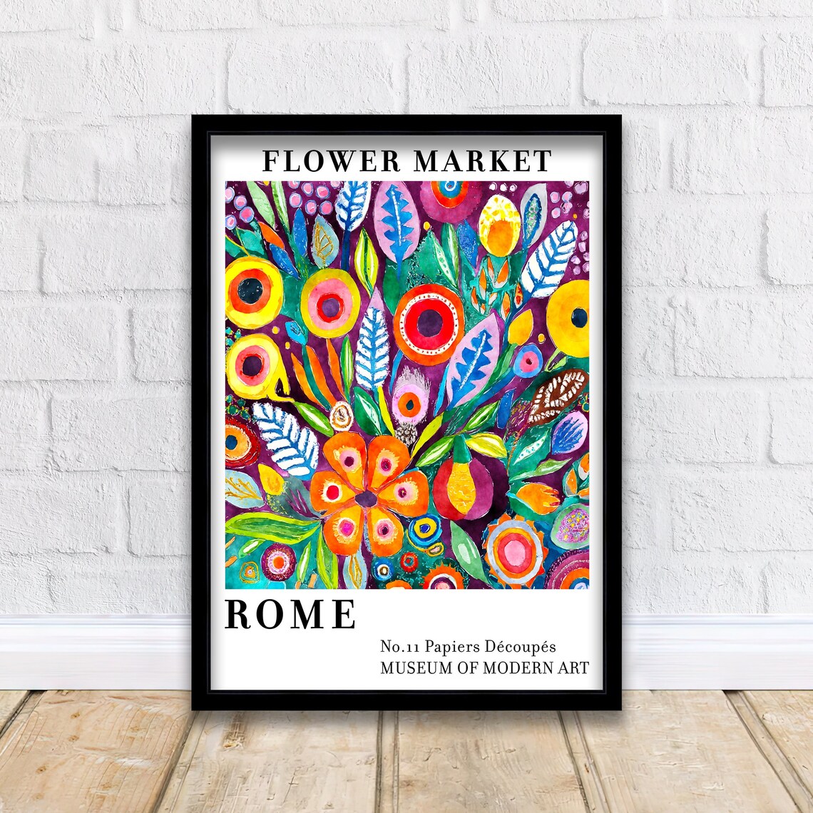 Vivid Lush Rome Flower Market No11 Plum Folk Floral Art Poster