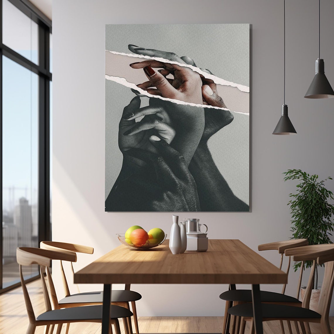 Black White Holding Hands Torn Paper Effect Artistic Gallery Poster - Image 2