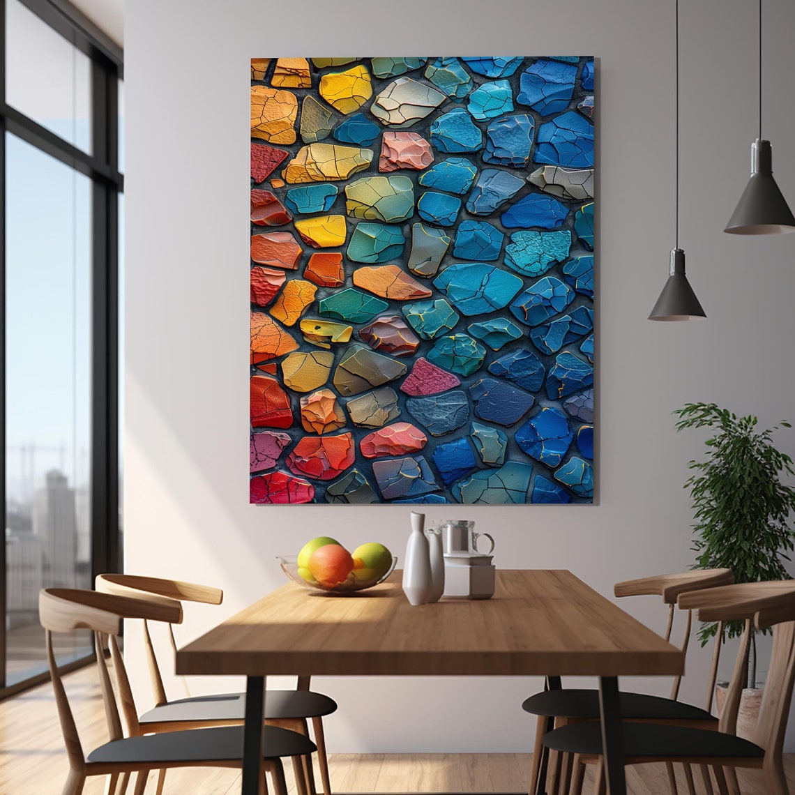 Rainbow Cracked Stones Colorful Mosaic Pattern Abstract Wall Art - Image 2