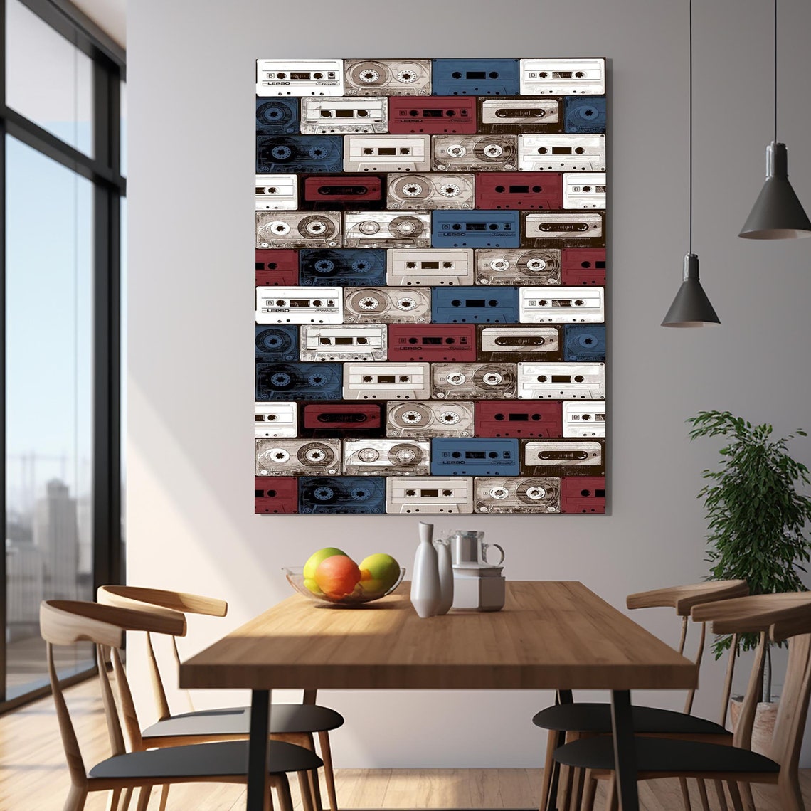 Retro Cassette Tape Pattern Music Room Nostalgic Wall Art Print - Image 2