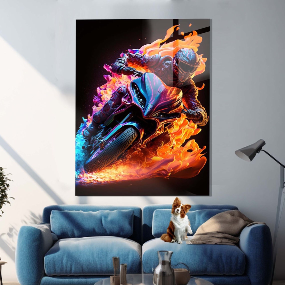 Neon Flame Motorcycle Racer Speed Fire Sport Wall Art Poster - Image 3