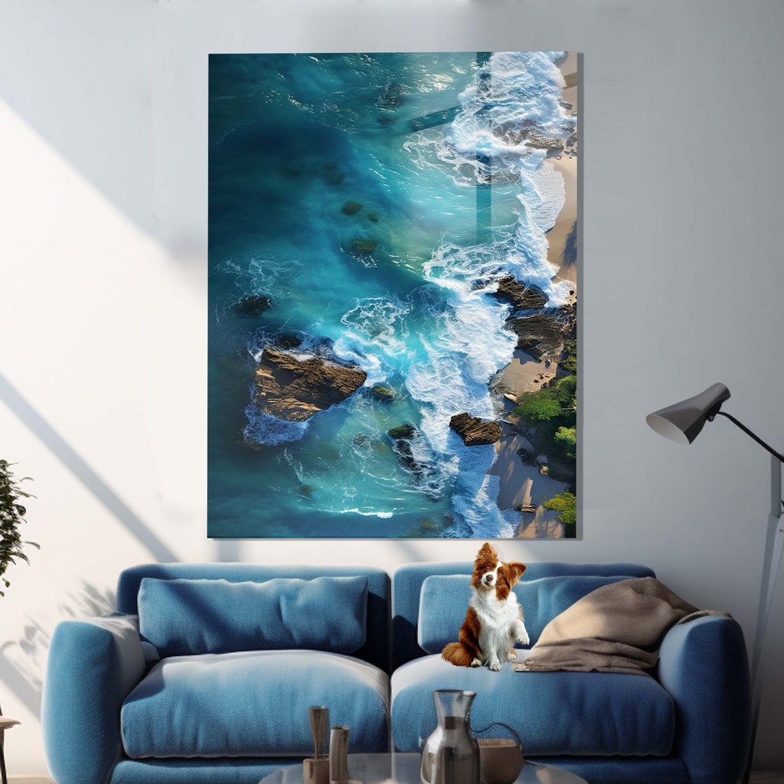 Aerial Ocean View Turquoise Waves Rocky Coast Beach Shore Poster - Image 3