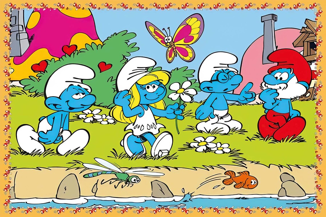 The Smurfs Cartoon Characters Pond Butterfly Retro Kids Room Poster - Image 3