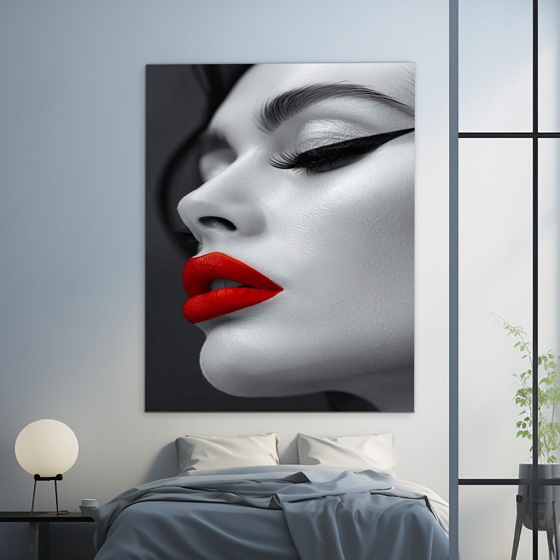 Woman Red Lips Profile Black White Beauty Portrait Art Poster - Image 3