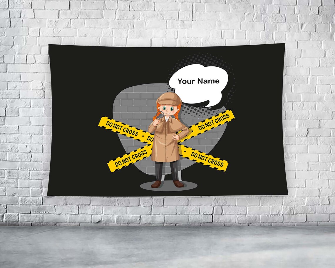 Personalized Girl Detective Name Crime Scene Kids Room Tapestry Poster