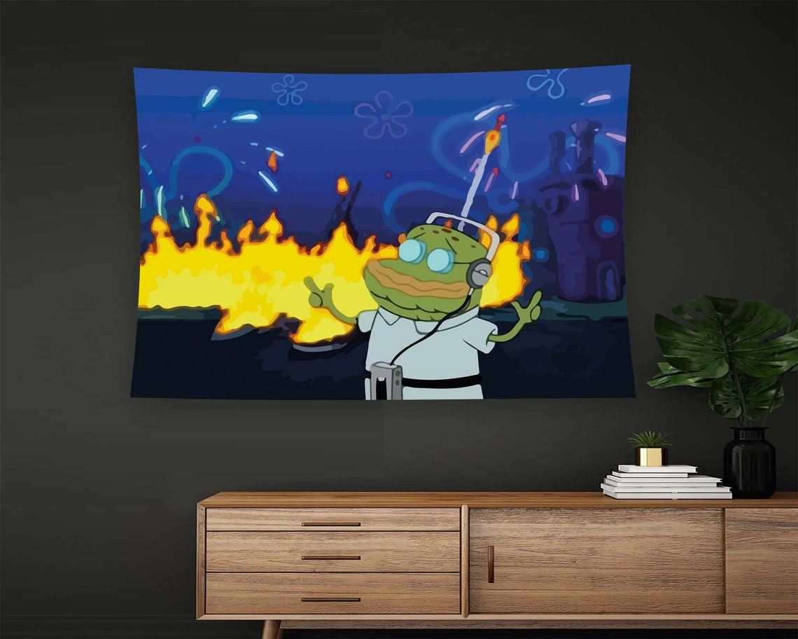 Old Man Jenkins SpongeBob Funny Meme Burning Car Cartoon Wall Art - Image 2