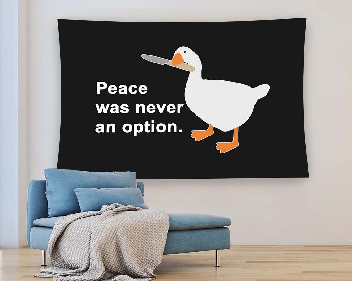 Peace Was Never An Option Goose Knife Funny Meme Tapestry Poster - Image 2