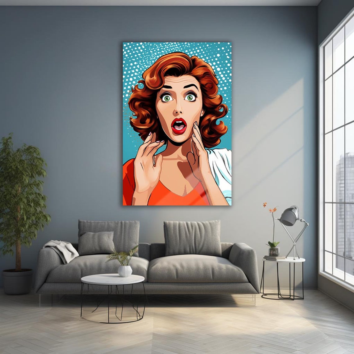 Pop Art Shocked Redhead Woman Comic Halftone Retro Style Fun Poster