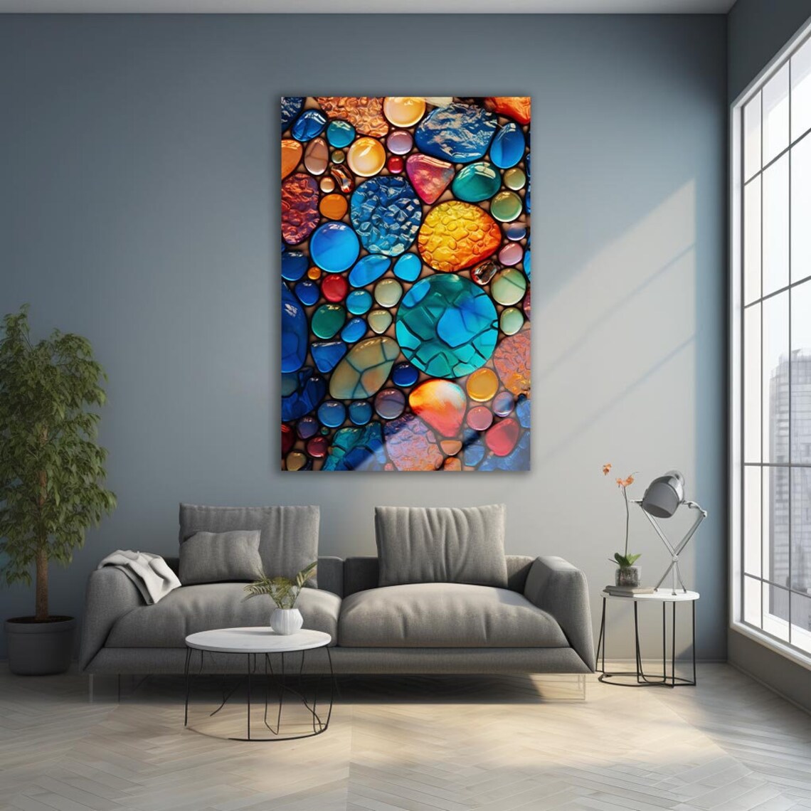 Vibrant Glass Mosaic Pebbles Abstract Fractal Modern Art Poster - Image 3