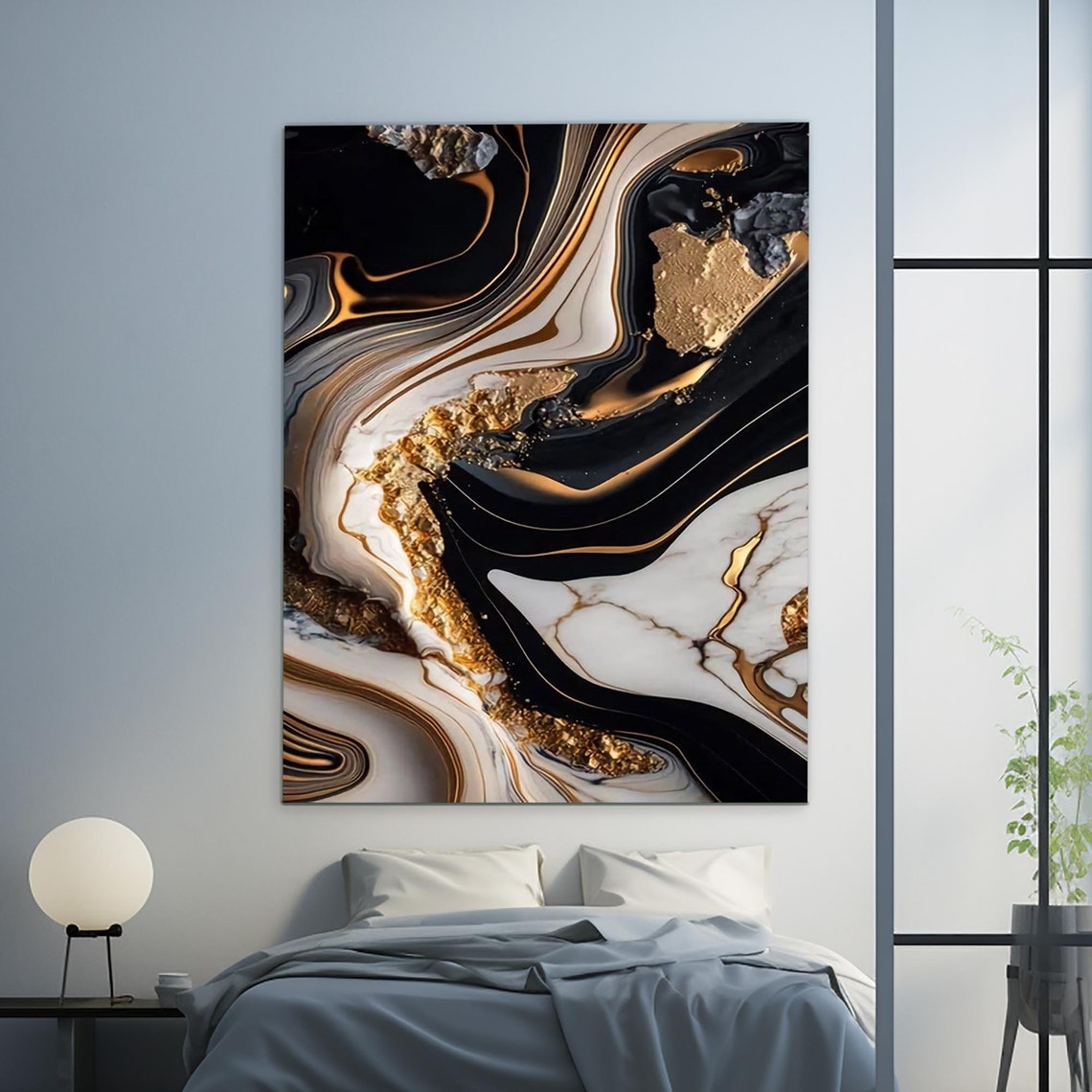 Black Gold White Marble Swirl Luxury Abstract Fluid Art Poster - Image 3