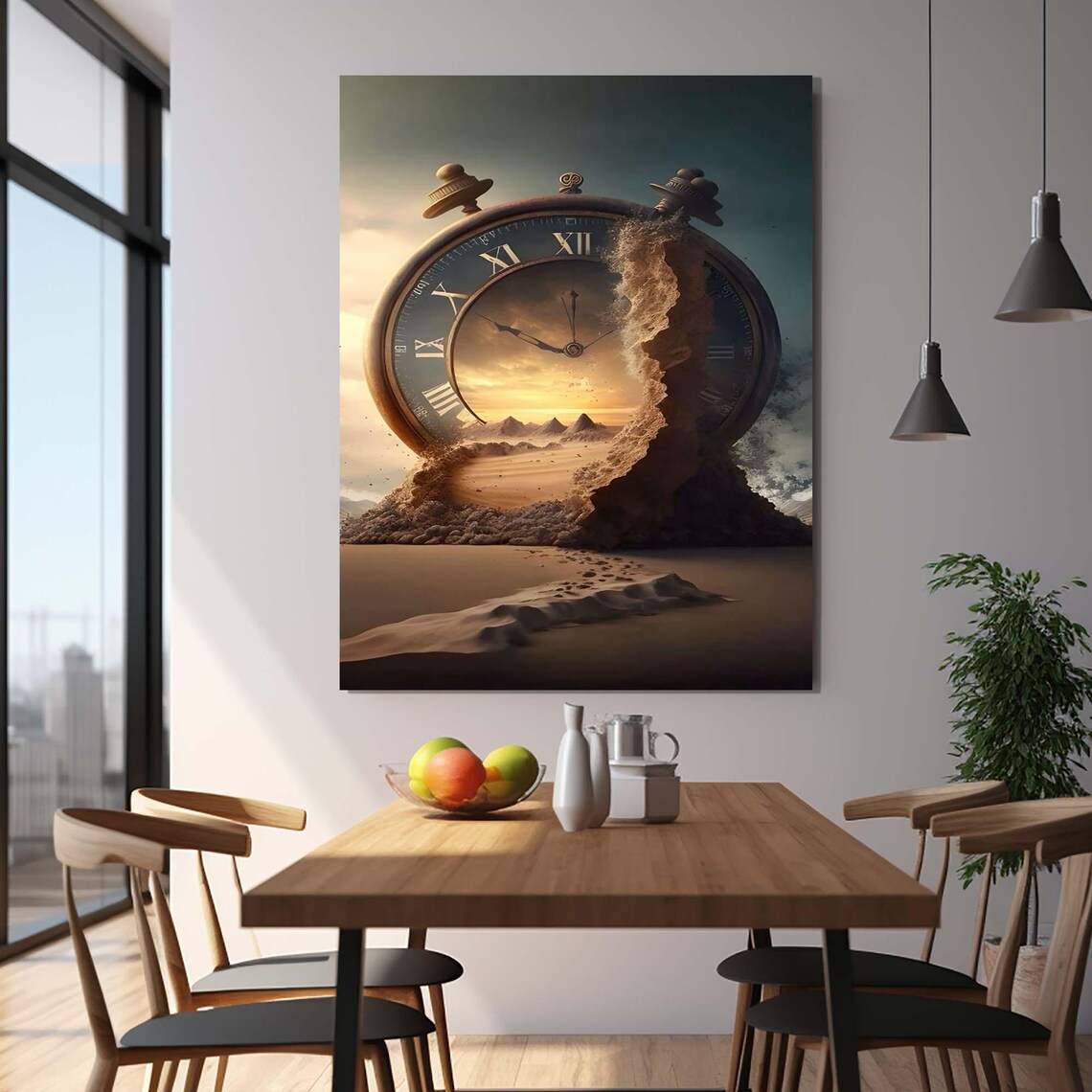 Giant Melting Alarm Clock In Desert Sunset Surreal Roman Numeral Wall Art - Image 2
