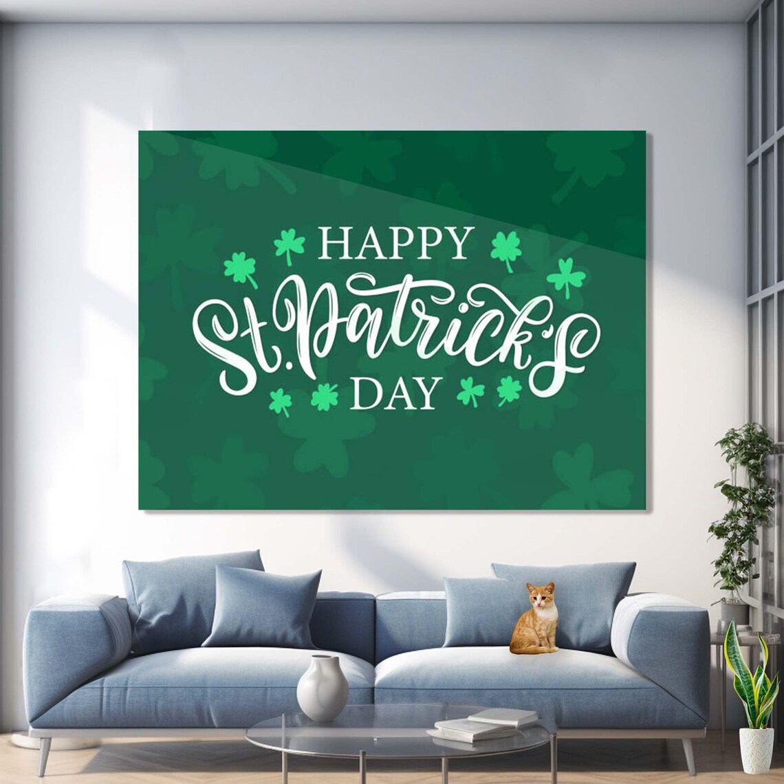 Happy St Patrick's Day Green Shamrock Typography Wall Art Poster
