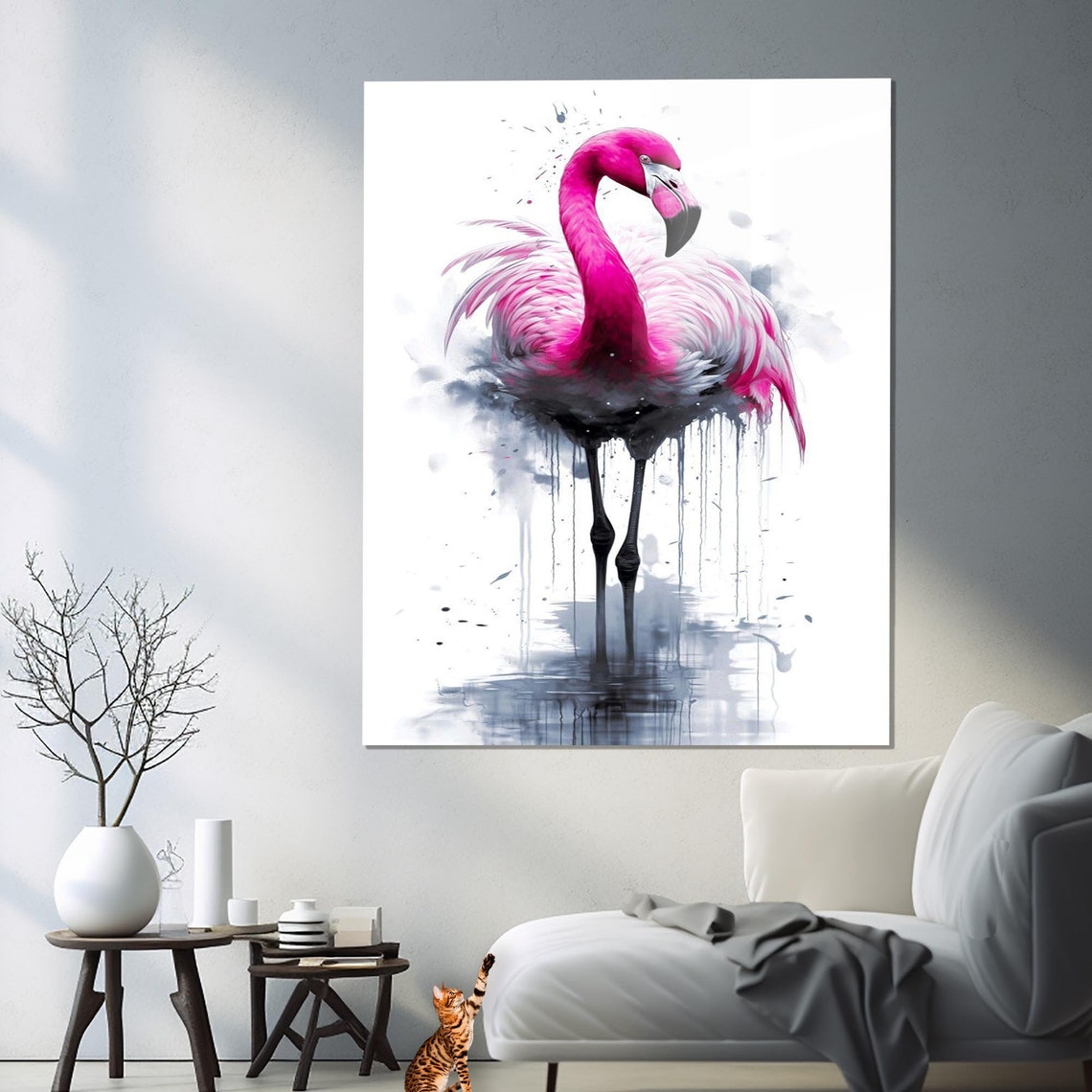 Pink Flamingo Watercolor Standing Elegant Bird Gallery Poster