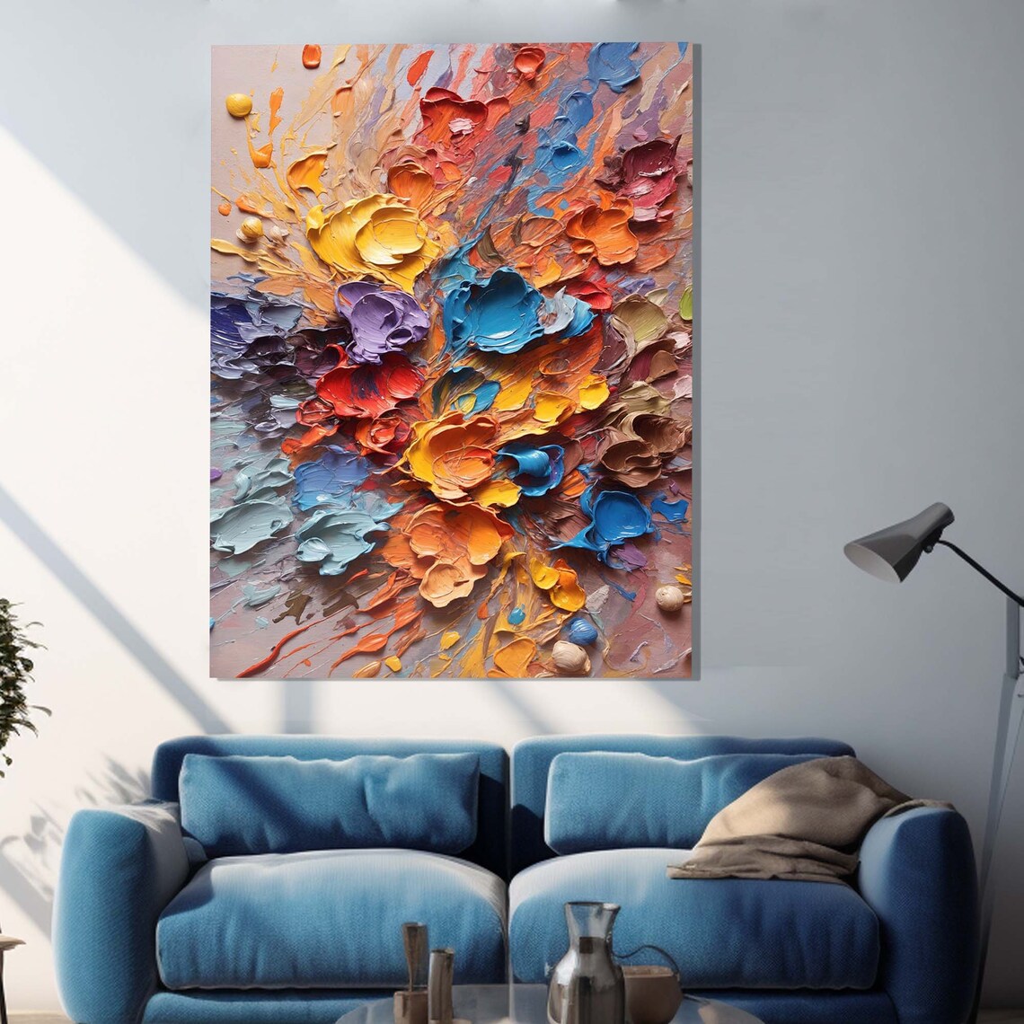 Colorful Impasto Abstract Flowers Palette Knife Art Painting Poster - Image 2