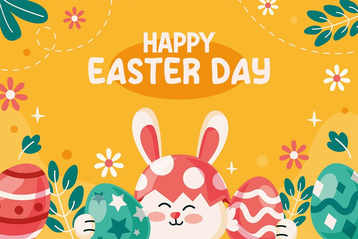 Happy Easter Day Bunny Eggs Orange Cartoon Kids Spring Tapestry Poster - Image 3