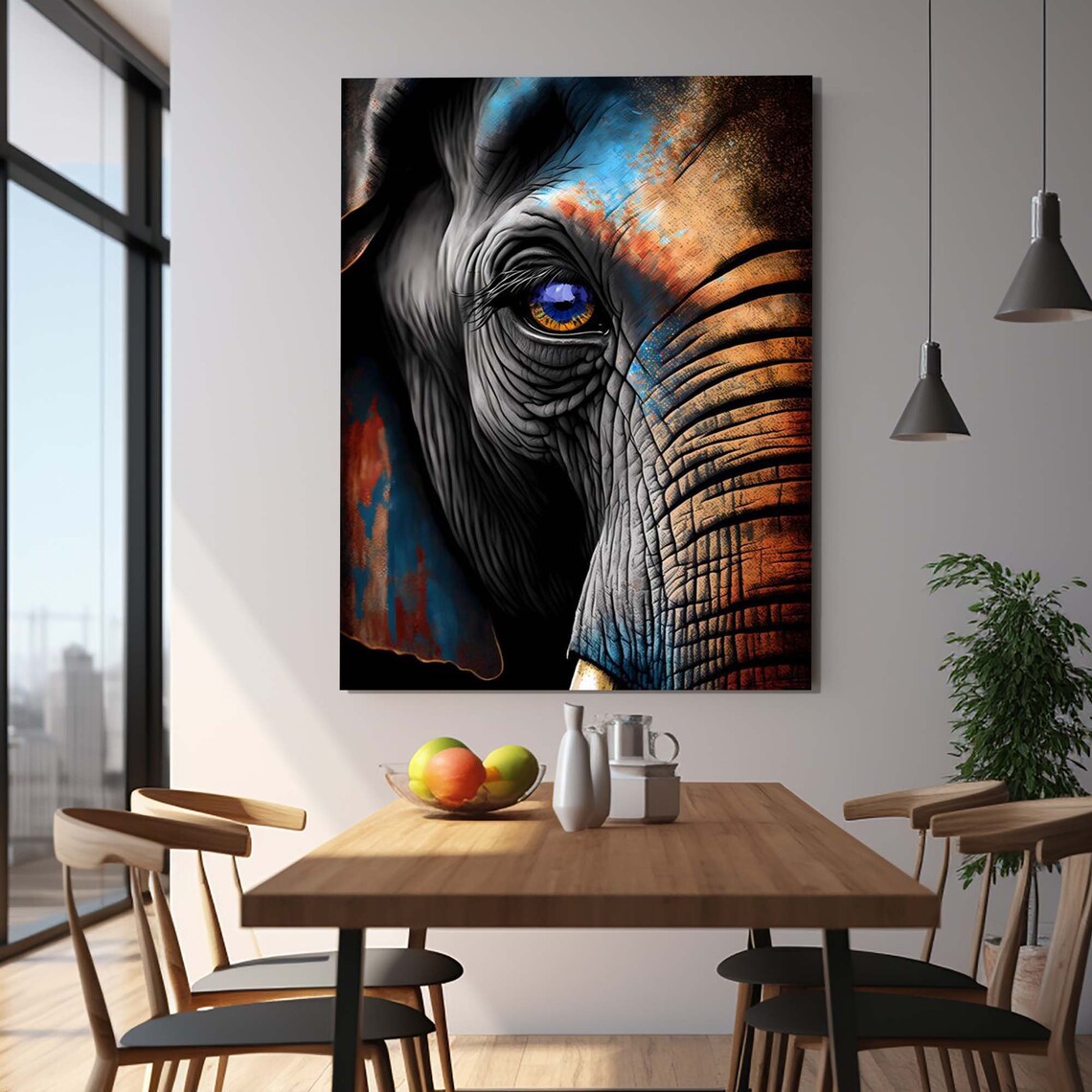 Elephant Eye Close Up Blue Orange Wildlife Portrait Wall Poster