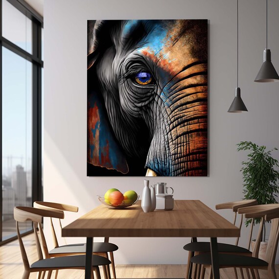 Elephant Eye Close Up Blue Orange Wildlife Portrait Wall Poster