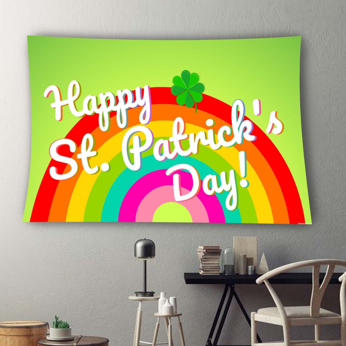 Happy St Patrick's Day Rainbow Clover Holiday Wall Art Poster