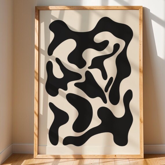 Abstract Black Beige Art Print Minimalist Organic Shapes 20x28 Pdf Png Files