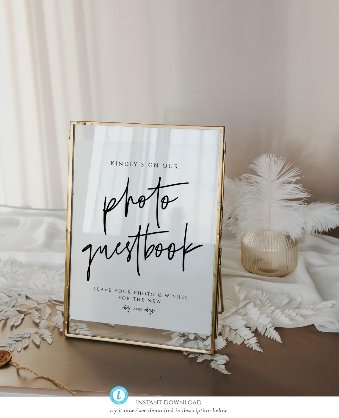 Photo Guestbook Wedding Sign Minimalist Script Table Poster Decor Art - Image 2