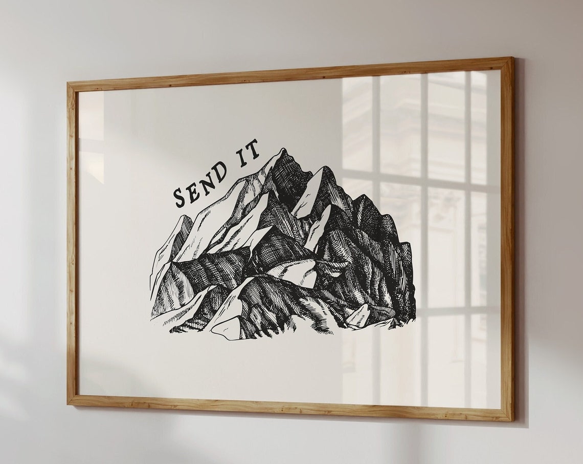 Send It Hand Lettered Black Mountain Sketch Climbing Adventure Poster