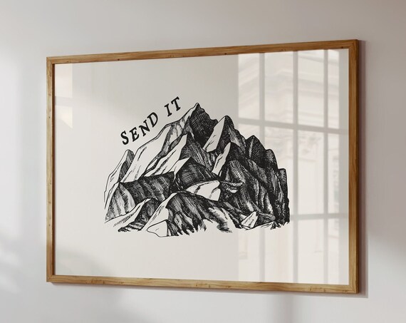 Send It Hand Lettered Black Mountain Sketch Climbing Adventure Poster