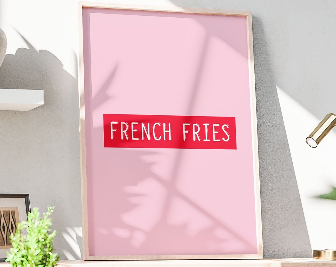 French Fries Red Banner Pink Retro Kitchen Food Fun Art Poster
