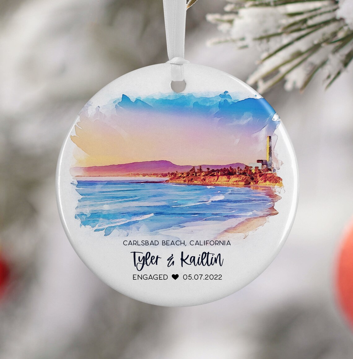 Coast Ornament Watercolor Beach Engagement Gift Art Print