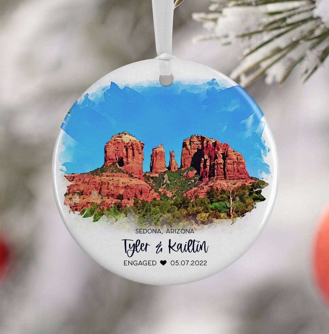 Sedona Engagement Ornament Personalized Red Rocks Travel Art Print