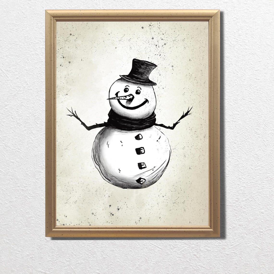 Smiling Snowman With Tall Black Top Hat and Scarf Vintage Poster - Image 3