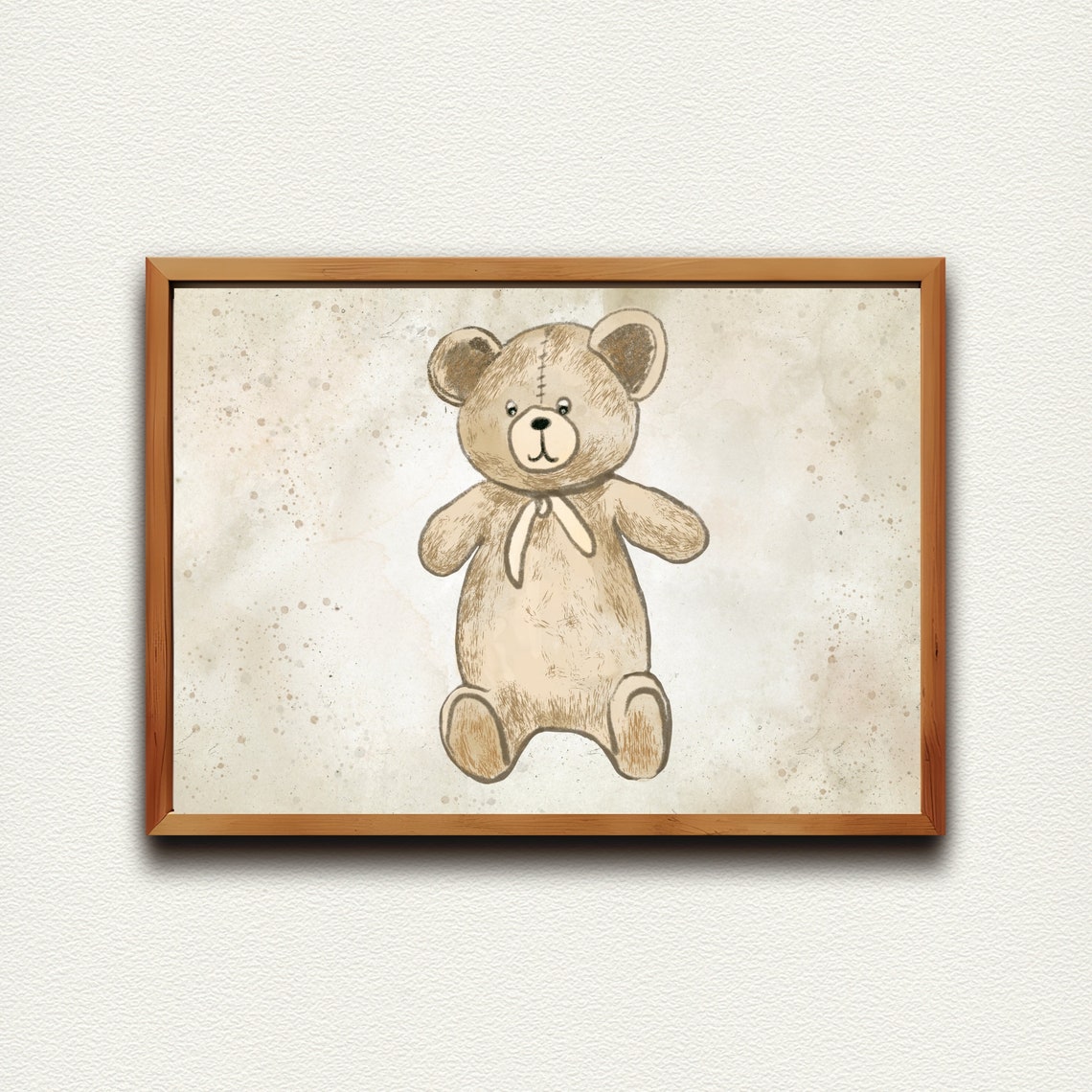 Standing Vintage Teddy Bear With Neck Bow Sepia Sketch Poster - Image 3