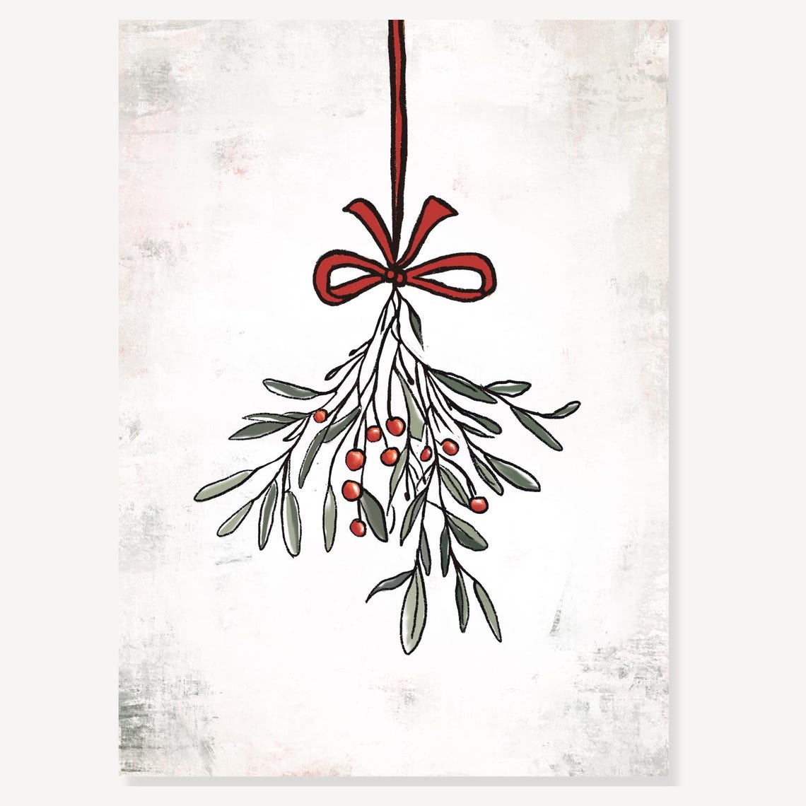 Hanging Mistletoe With Red Bow In Vintage Christmas Style Poster - Image 2