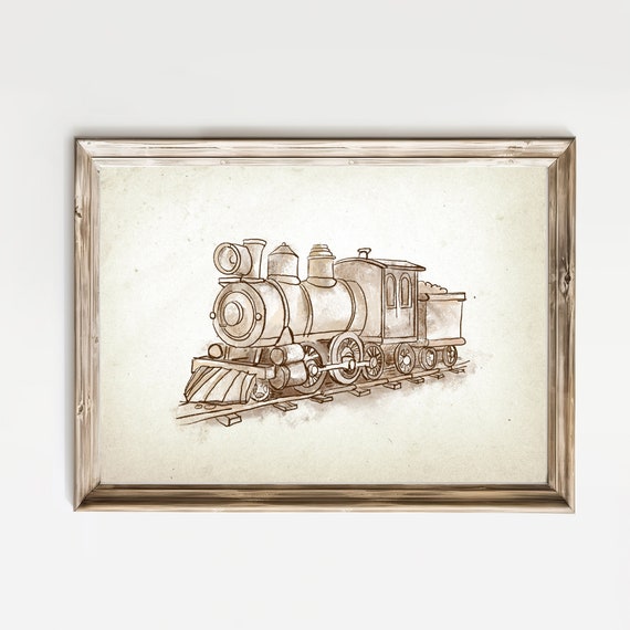 Vintage Toy Train Nursery Art Print, Boy Neutral