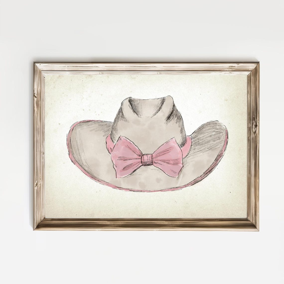 Cowgirl Hat With Pink Bow Sketch Blush Western Nursery Poster