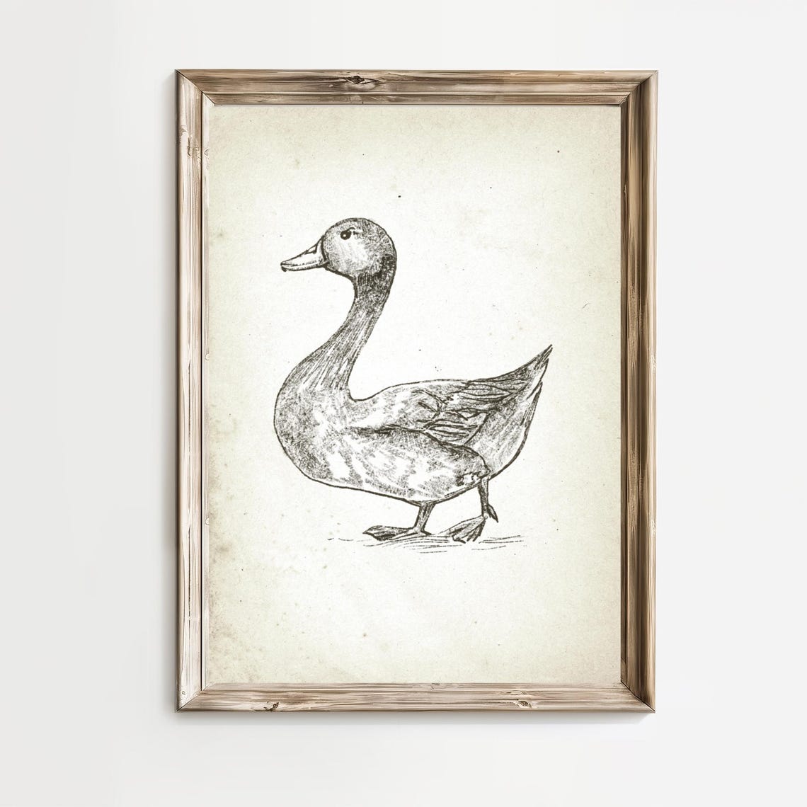 Vintage Walking Duck Sepia Sketch Rustic Farmhouse Nursery Poster