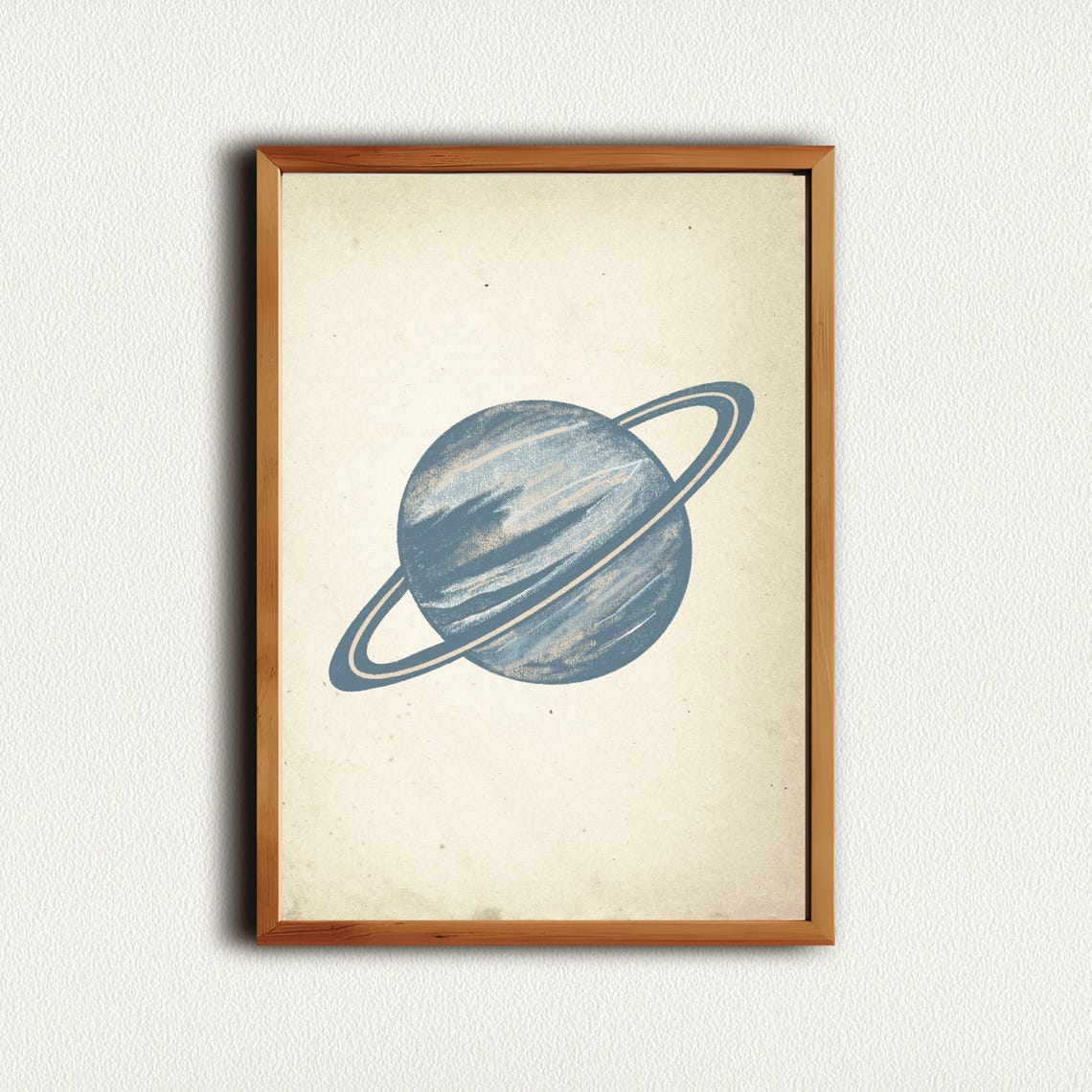 Vintage Blue Gray Ringed Planet Nursery Space Sketch Art Print - Image 4