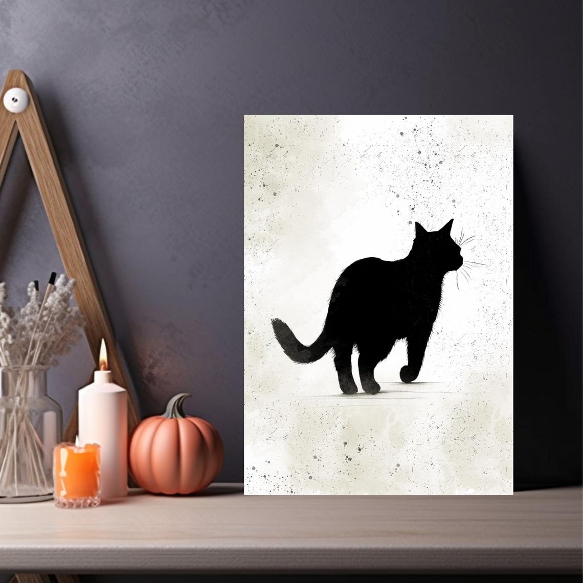 Black Cat Strolling in Profile Ink Art Minimalist Style Poster - Image 4