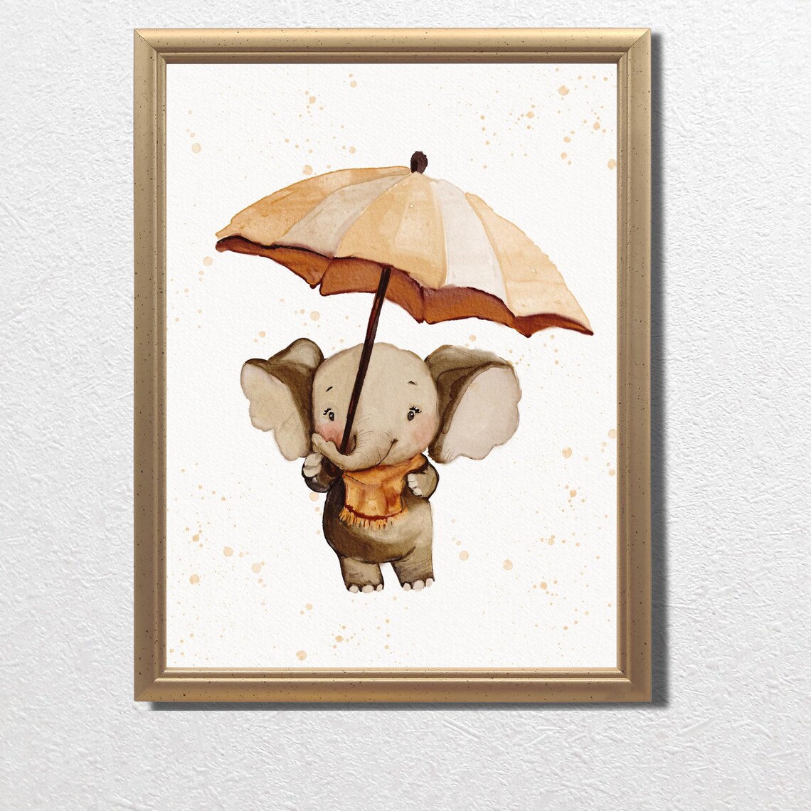 Watercolor Baby Elephant With Umbrella and Scarf Nursery Poster - Image 3
