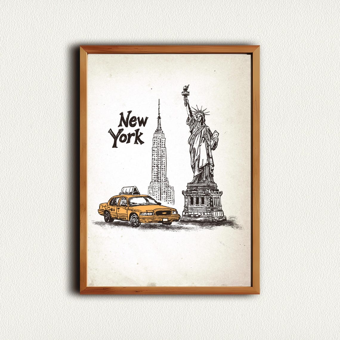 Travel Wall Art Vintage New York City Print Retro Gallery Wall Art Yellow Taxi Prints Statue Of Liberty - Image 3