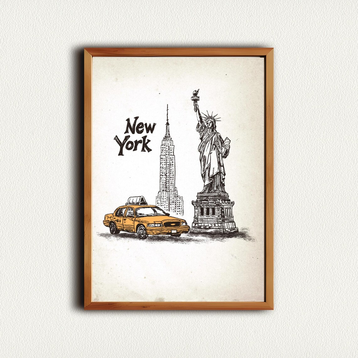 Vintage New York City Yellow Taxi Statue Of Liberty Landmark Poster - Image 3
