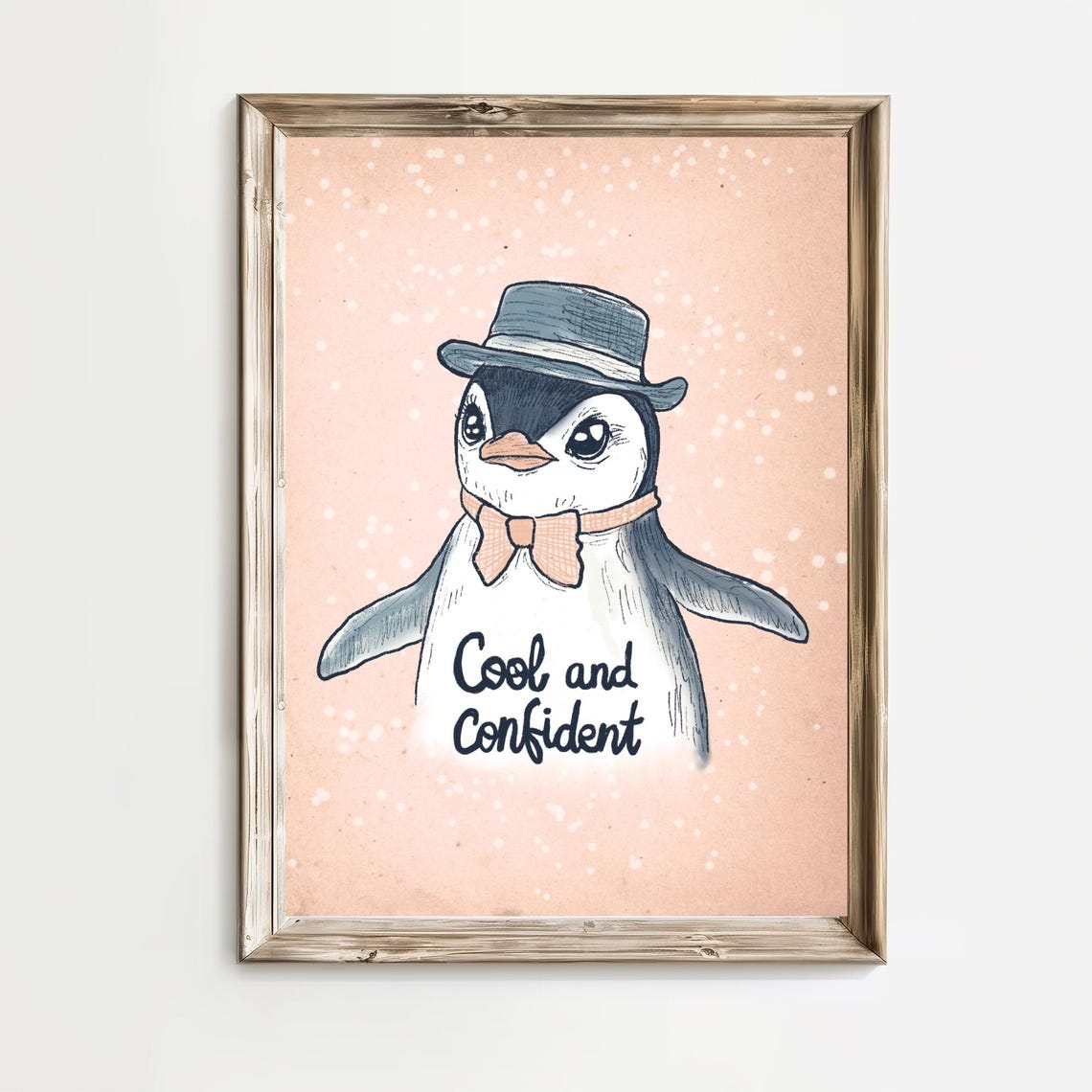 Cool and Confident Penguin with Hat Kids Room Affirmation Poster