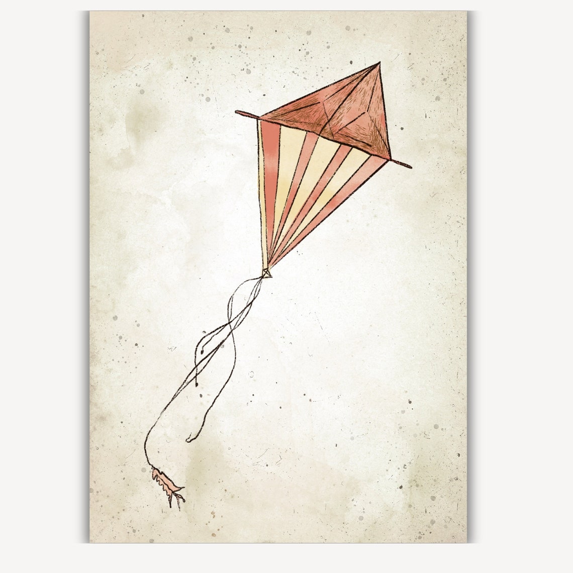 Red Striped Kite Flying Sketch Vintage Nursery Playtime Poster - Image 2