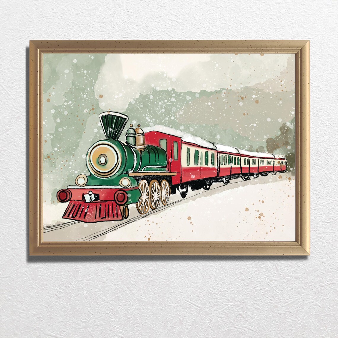 Christmas Steam Train In Falling Snow Vintage Holiday Style Poster - Image 3
