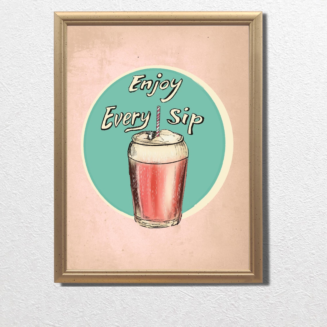 Cute Enjoy Every Sip Soda Fountain Drink Retro Pink Diner Poster - Image 3