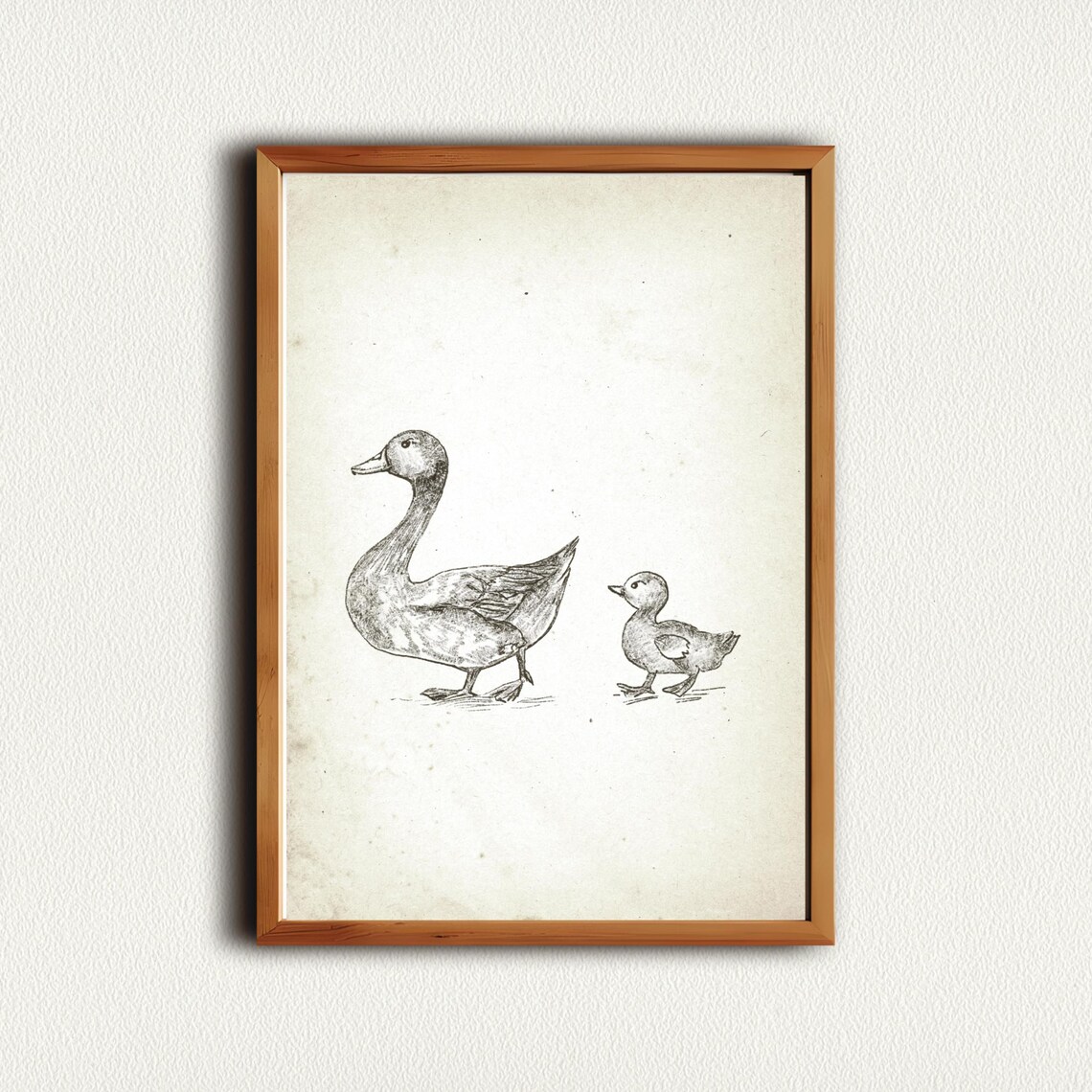 Mother Duck And Duckling Walking Sepia Sketch Nursery Wall Art - Image 4