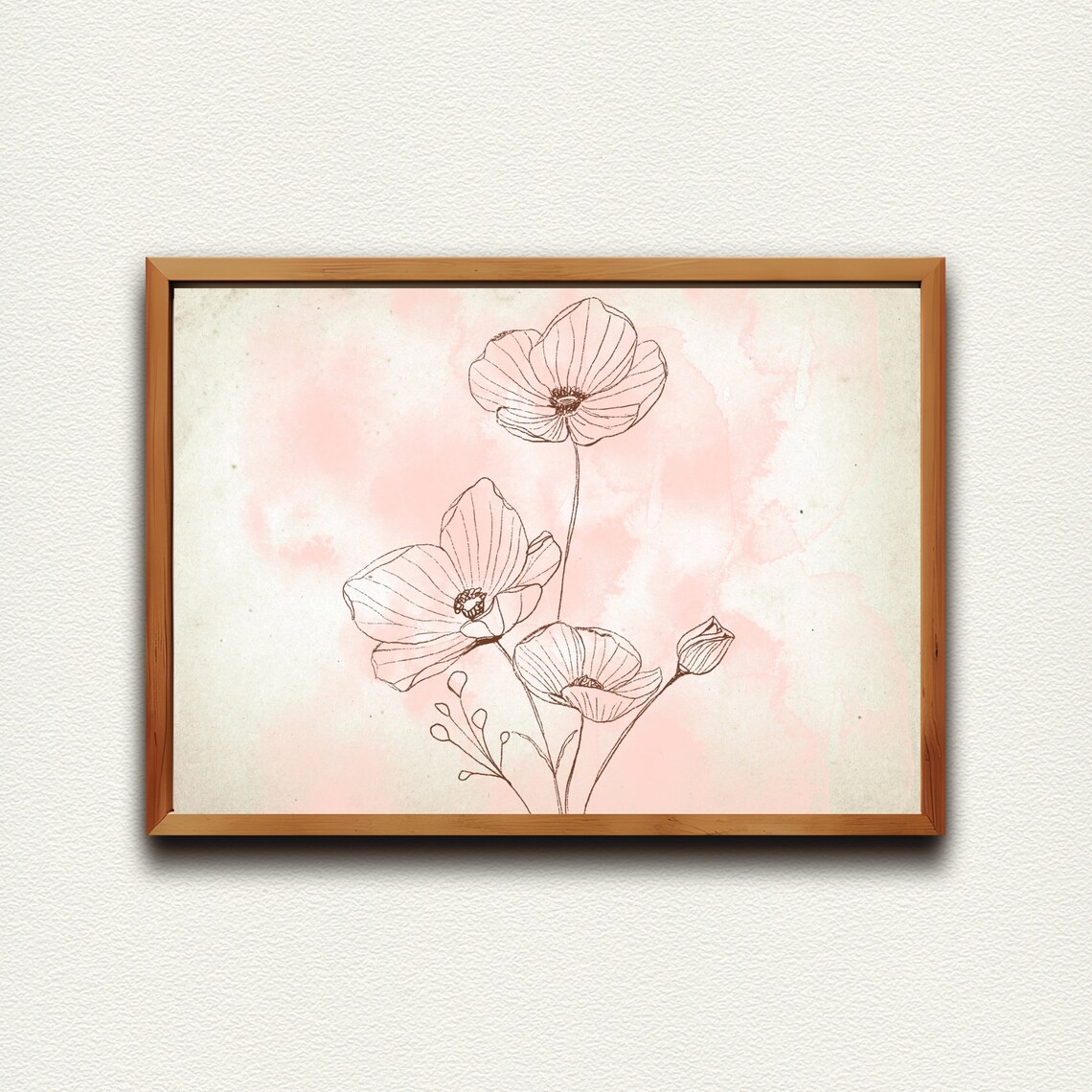 Pink Poppy Flowers Line Drawing Botanical Floral Nursery Wall Art - Image 2