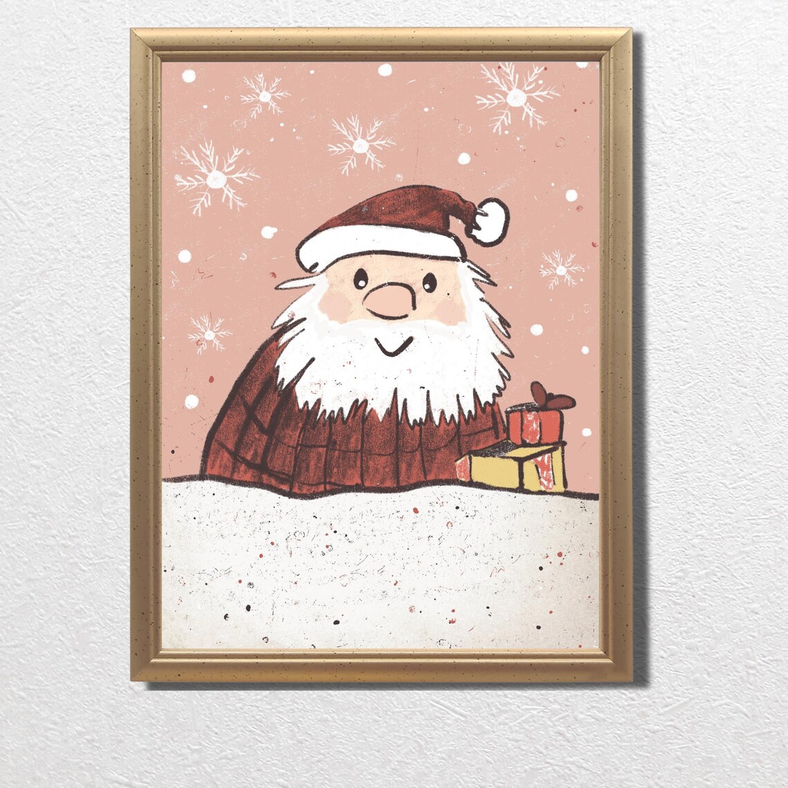 Smiling Santa With Gifts Snowy Hill Kids Christmas Nursery Poster - Image 3