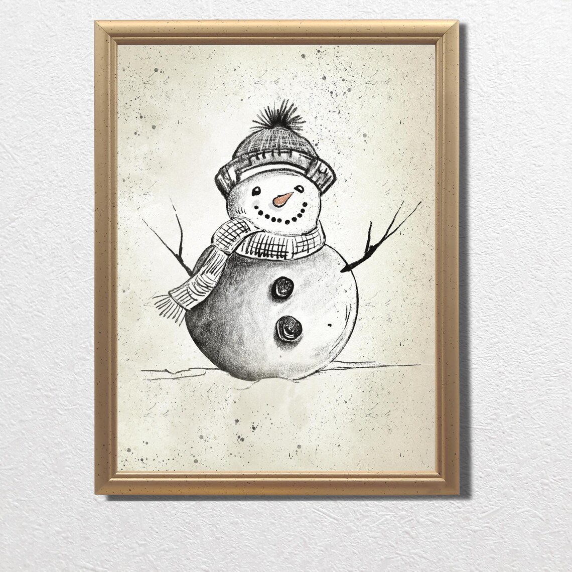 Snowman in Knit Pom Hat and Cozy Plaid Scarf Vintage Art Poster - Image 3