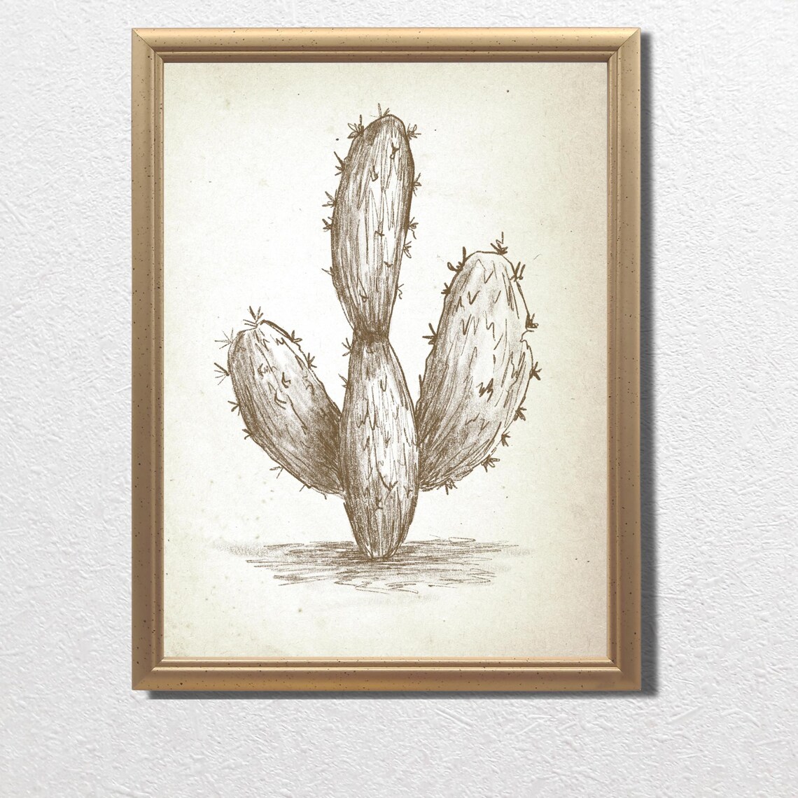 Vintage Prickly Pear Cactus Sketch Sepia Southwestern Botanical Poster - Image 3